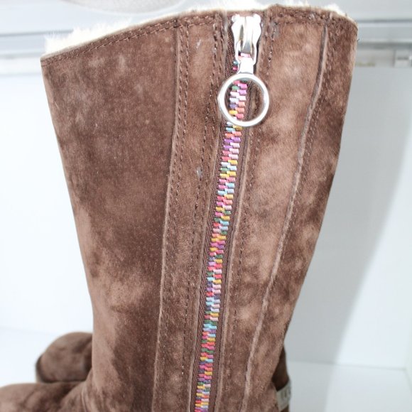 UGG Boots Big Kids Tall Brown Hayden Sheepskin Lining Rainbow Zipper ~5~ 5654 - Picture 8 of 15